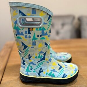 Bogs Kids Rain Boots Sparse Geo Blue Multi Waterproof Pull-On Handles Sz 3